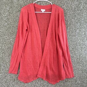 J Jill Cardigan Women Small Tall Love Linen Orange Asymmetrical Open Front Comfy